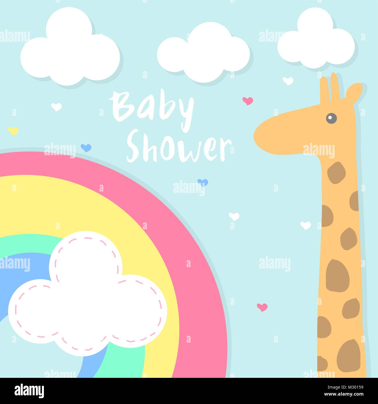 vector baby shower invitation card with rainbow and giraffe Stock ...
