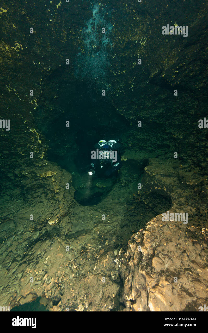 divers underwater caves diving Ginnie Springs Florida USA Stock Photo