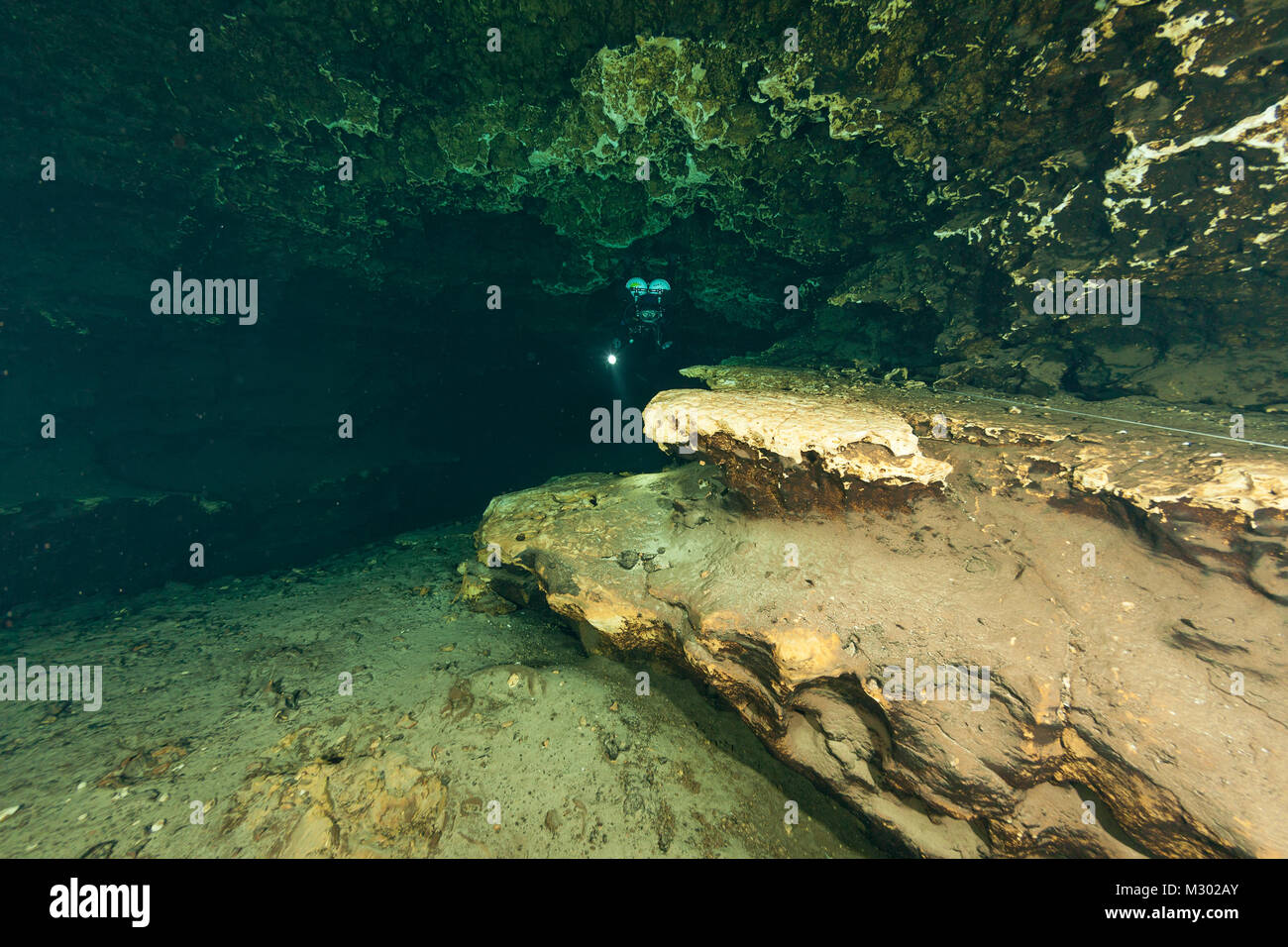 divers underwater caves diving Ginnie Springs Florida USA Stock Photo