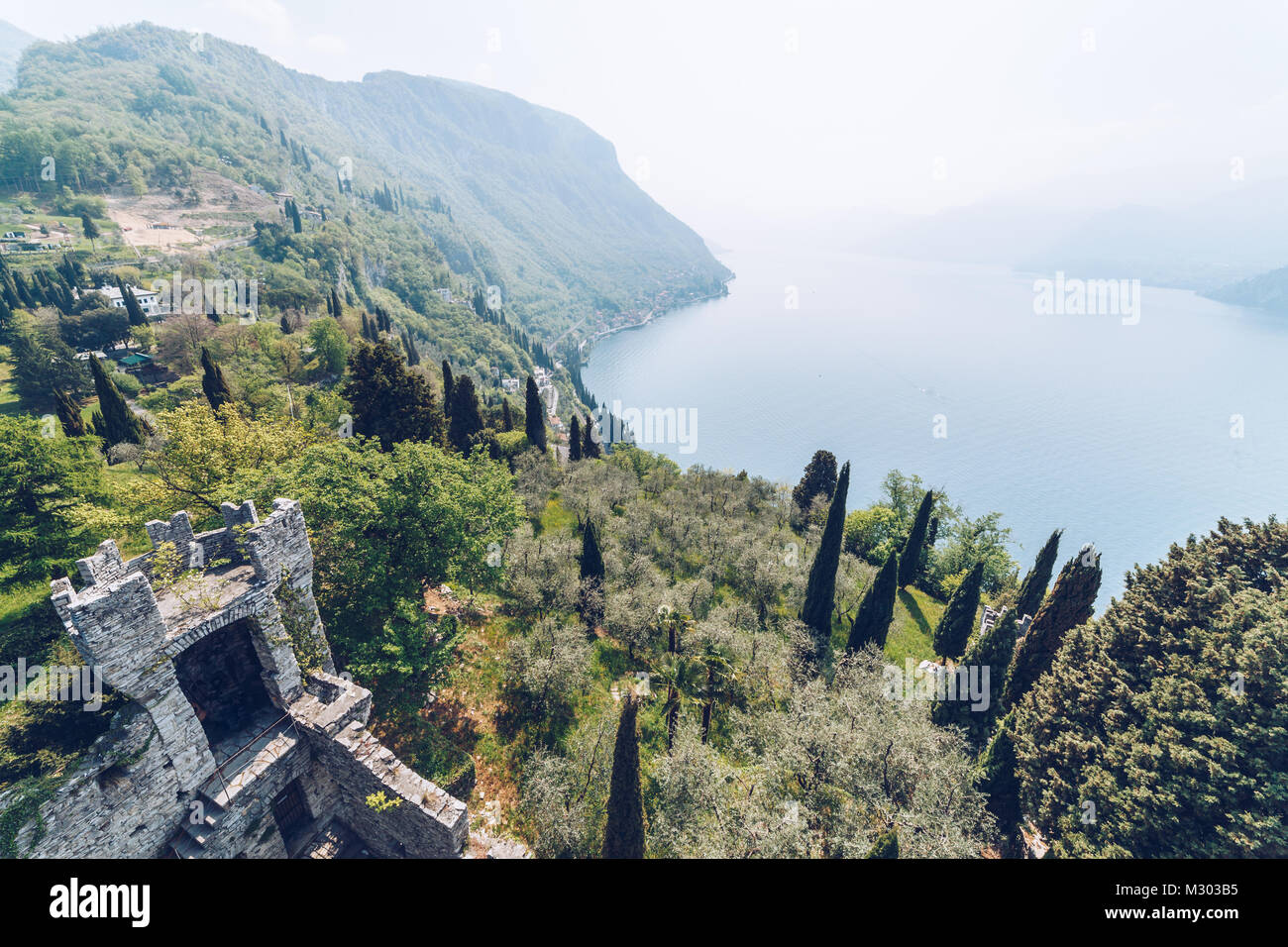 Aerial view from the Castello di Vezio on lake Como, Italy. Stock Photo