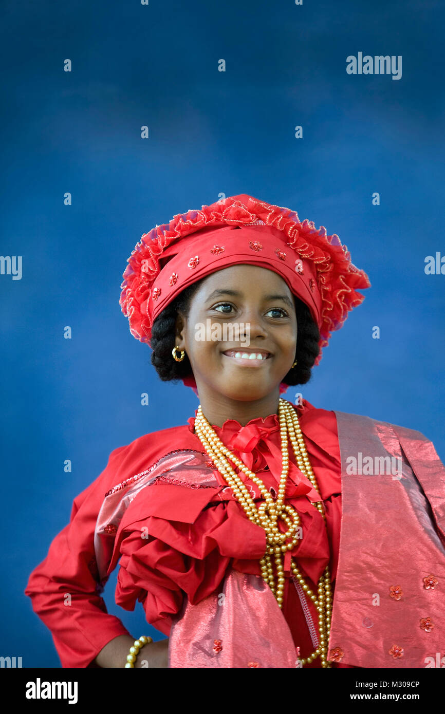 Suriname, Paramaribo. Creole girl in Kotomisi dress, the national creole  costume Stock Photo - Alamy