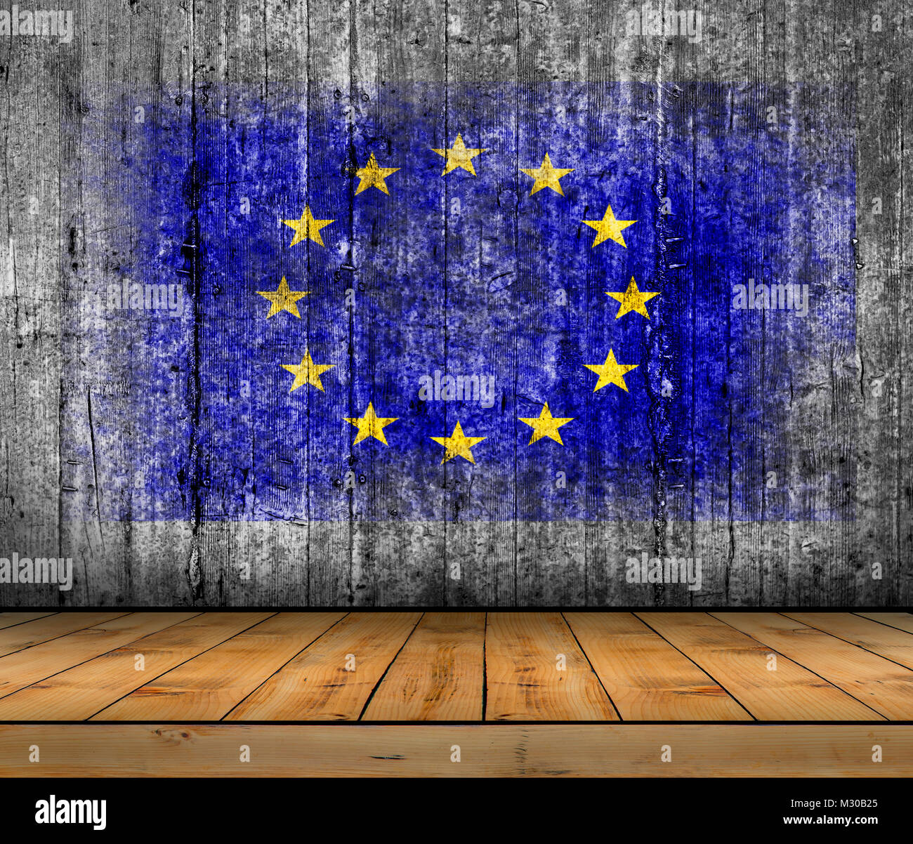 European Union flag painted on background texture gray concrete with ...