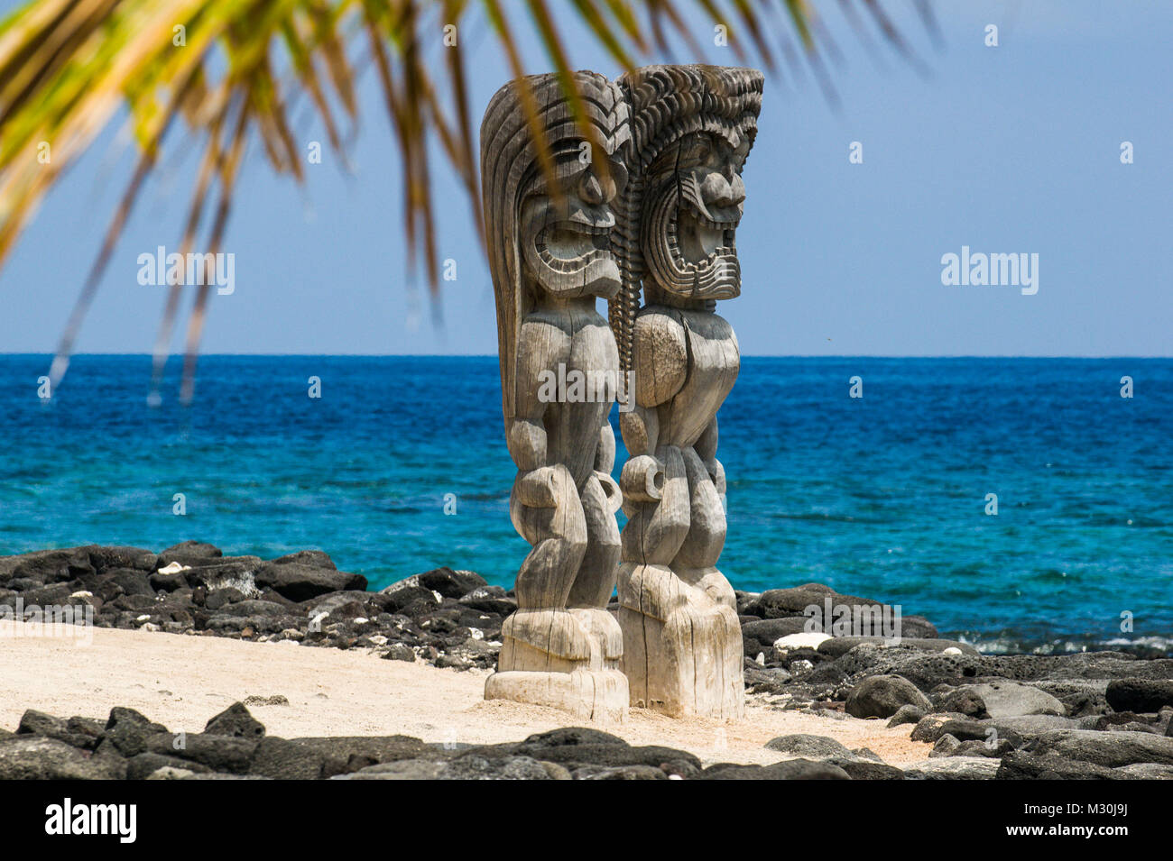 Wooden statues in the Puuhonua o Honaunau National Historical Park