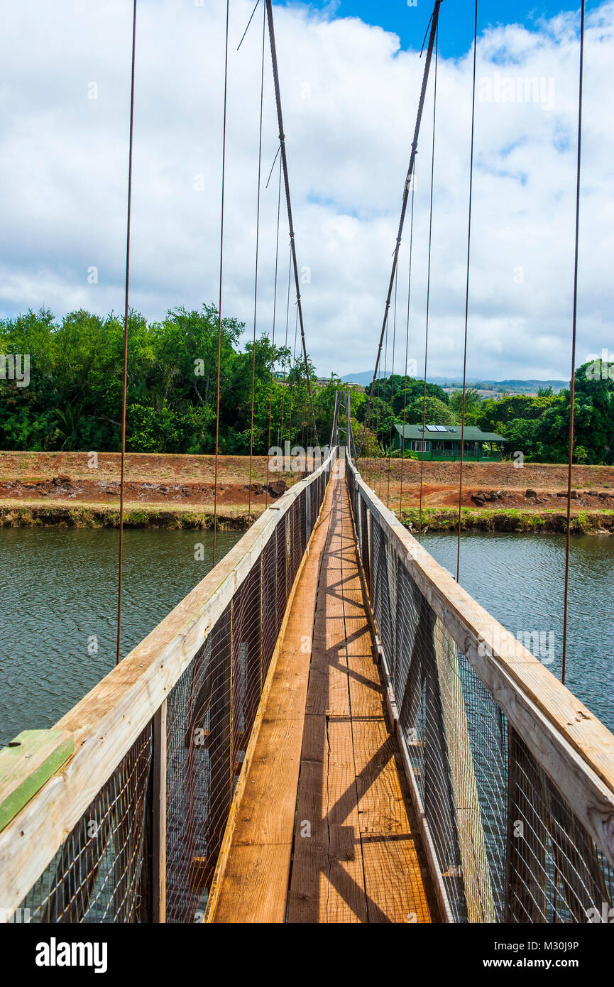Hanapepe Swinging Bridge Kauai Hawaii Stock Photo