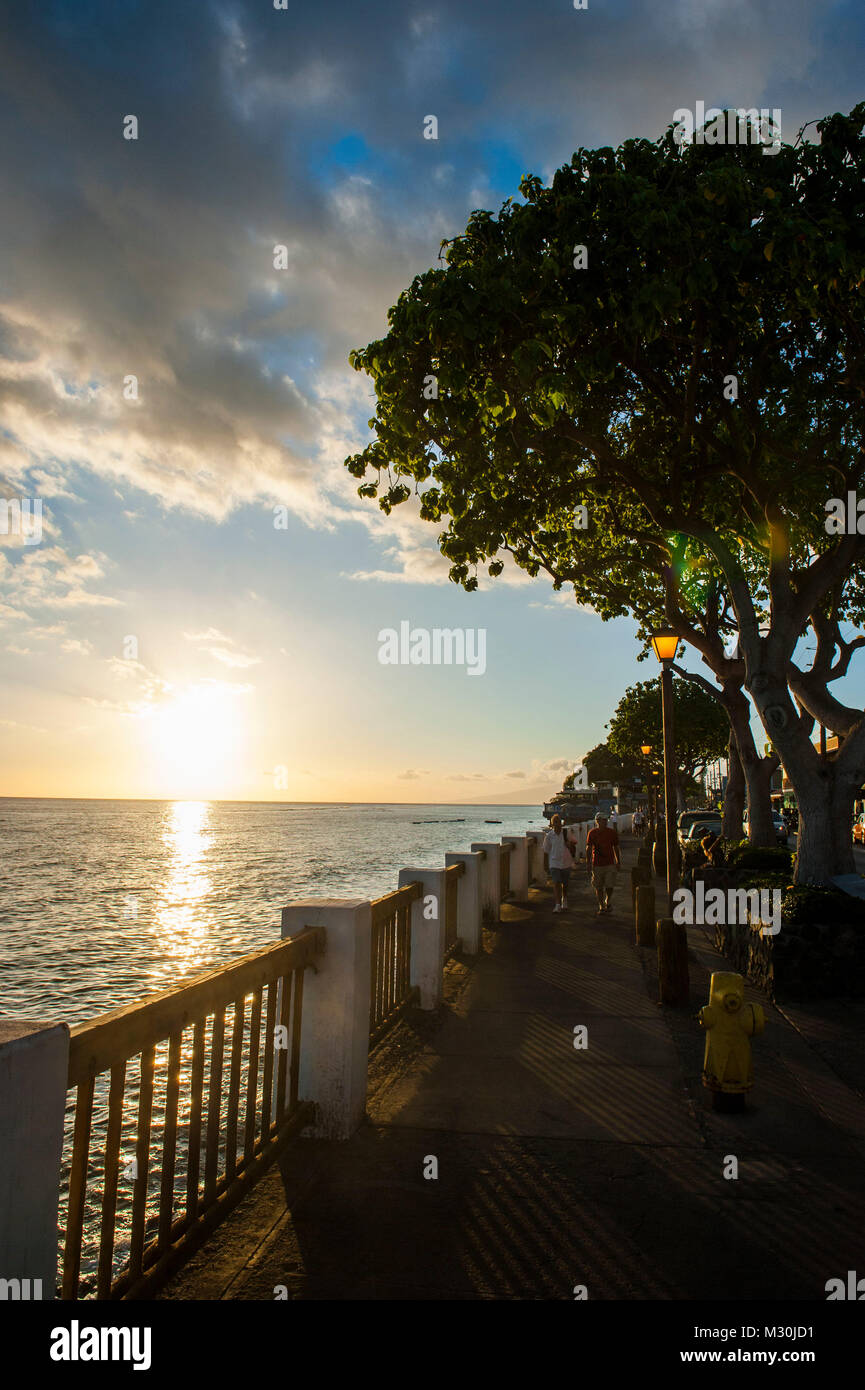 The shoreline of Lahaina at sunset, Maui, Hawaii Stock Photo