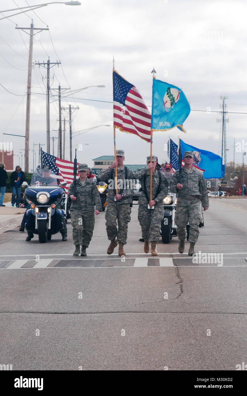 Members of Oklahoma State University ROTC lead the Veteran's Day parade