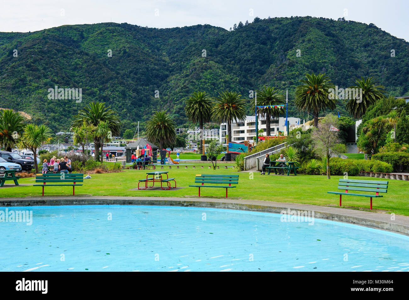 Picton promenade, landing point of the ferry on South Island, New Zealand Stock Photo