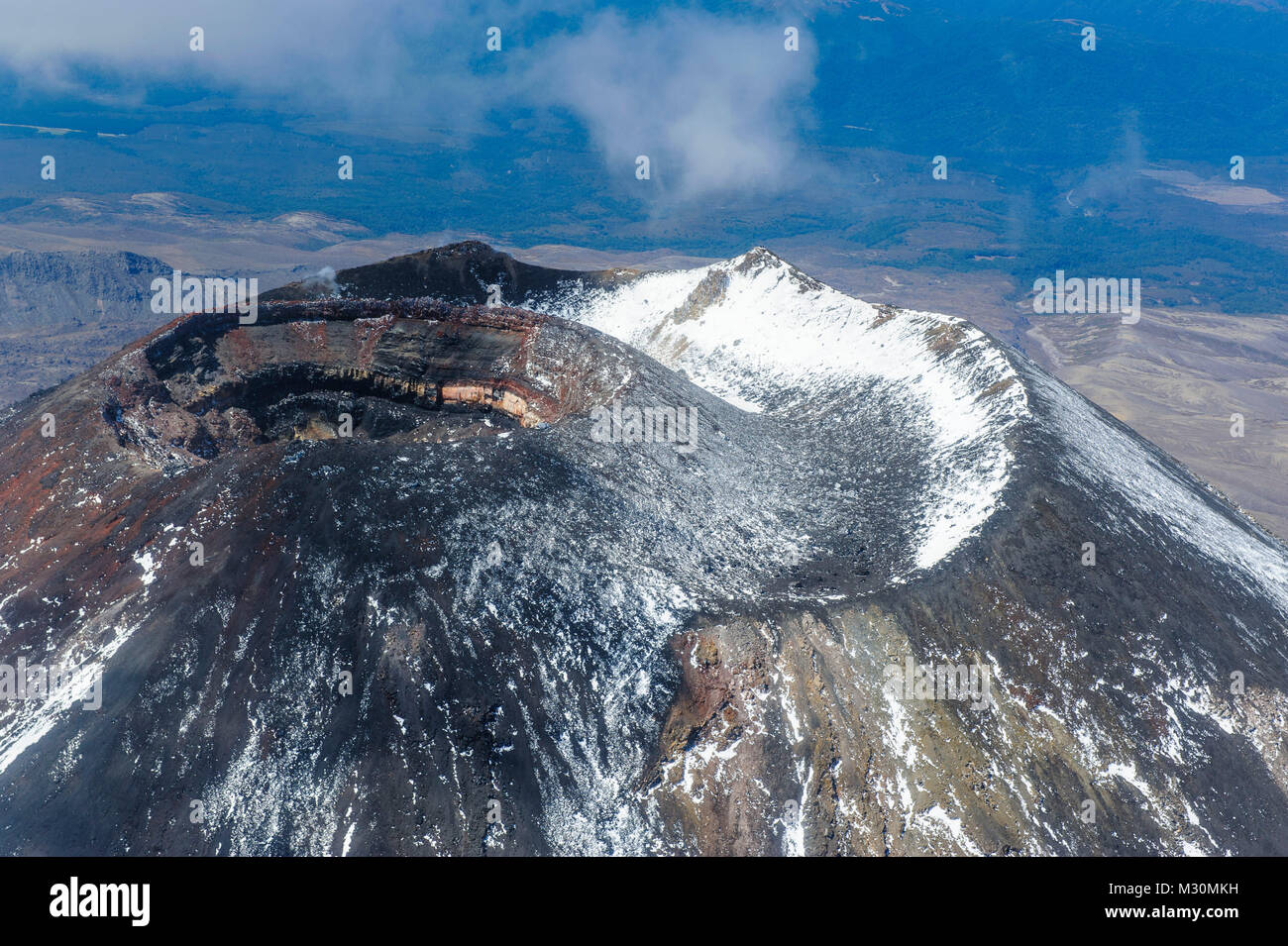 Aerial of the crater of Mount Ngauruhoe, Tongariro National Park, North Island, New Zealand Stock Photo