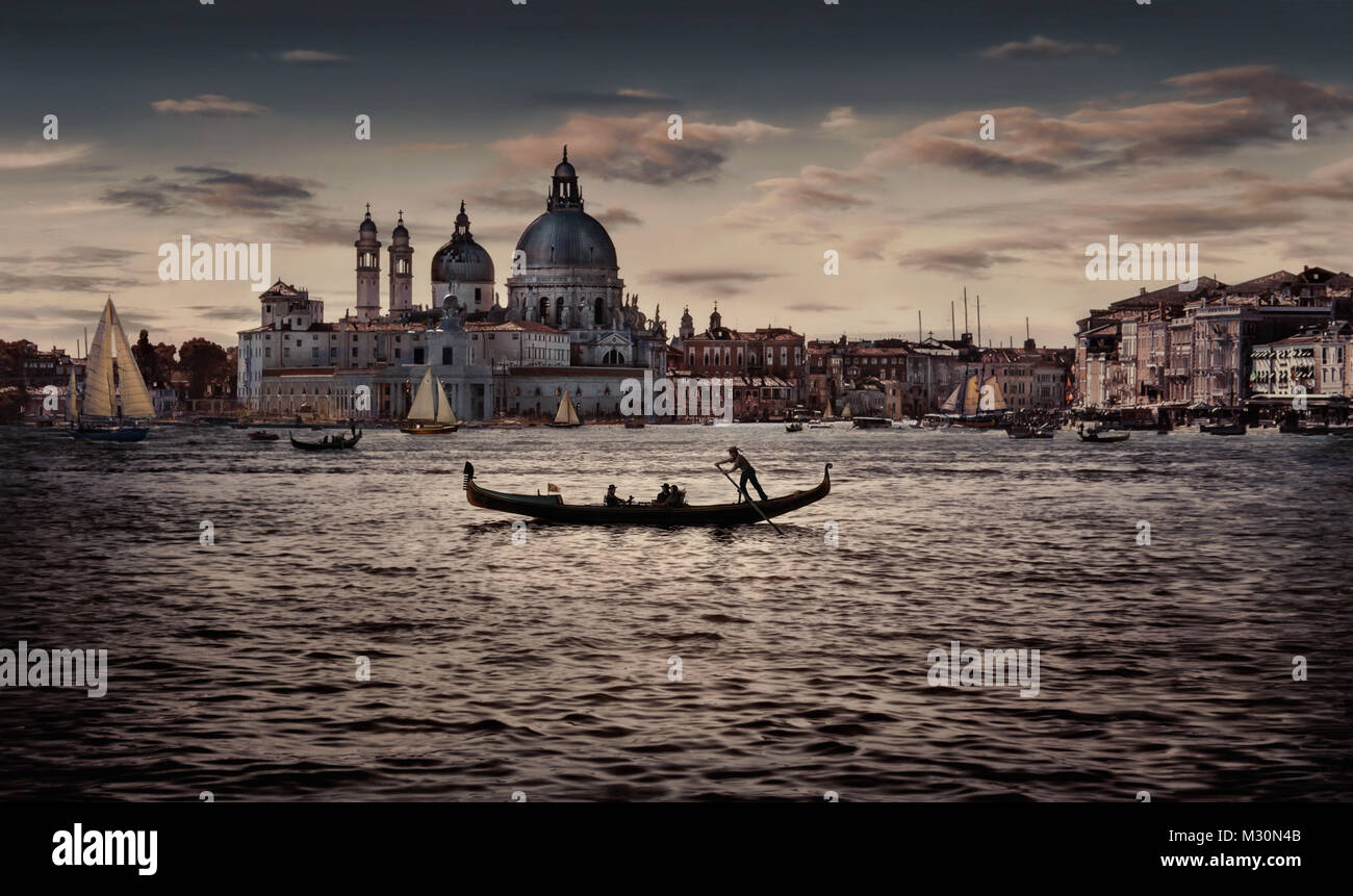 Europe, Italy, Provincia di Venezia, Venetia, lagoon, Venice, gondolier, Stock Photo
