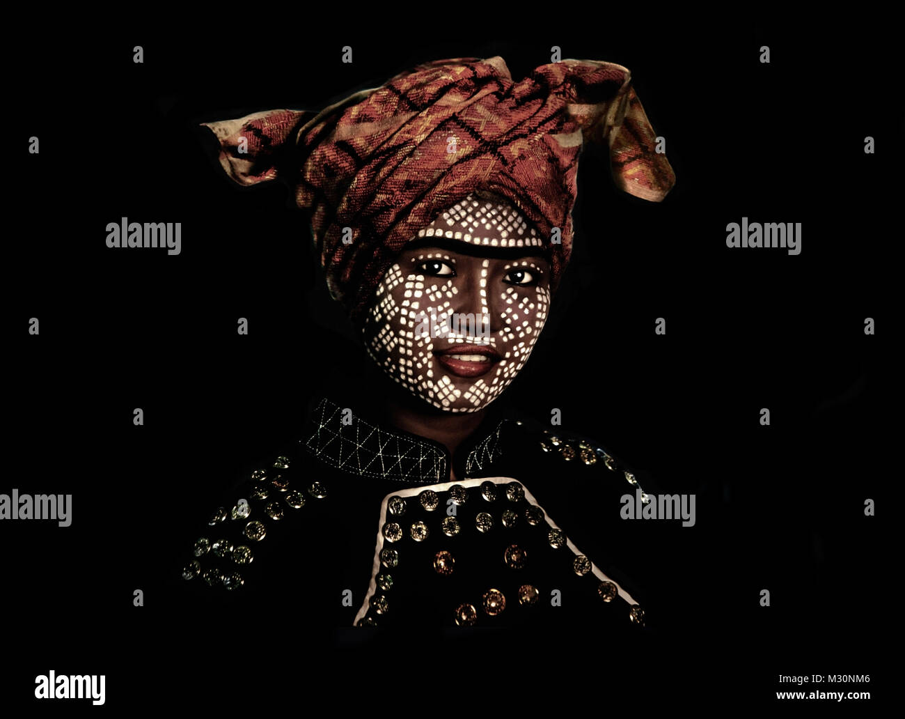 Woman with painted face, portrait, Isabela City, Basilan Island, Philippines, Asia Stock Photo
