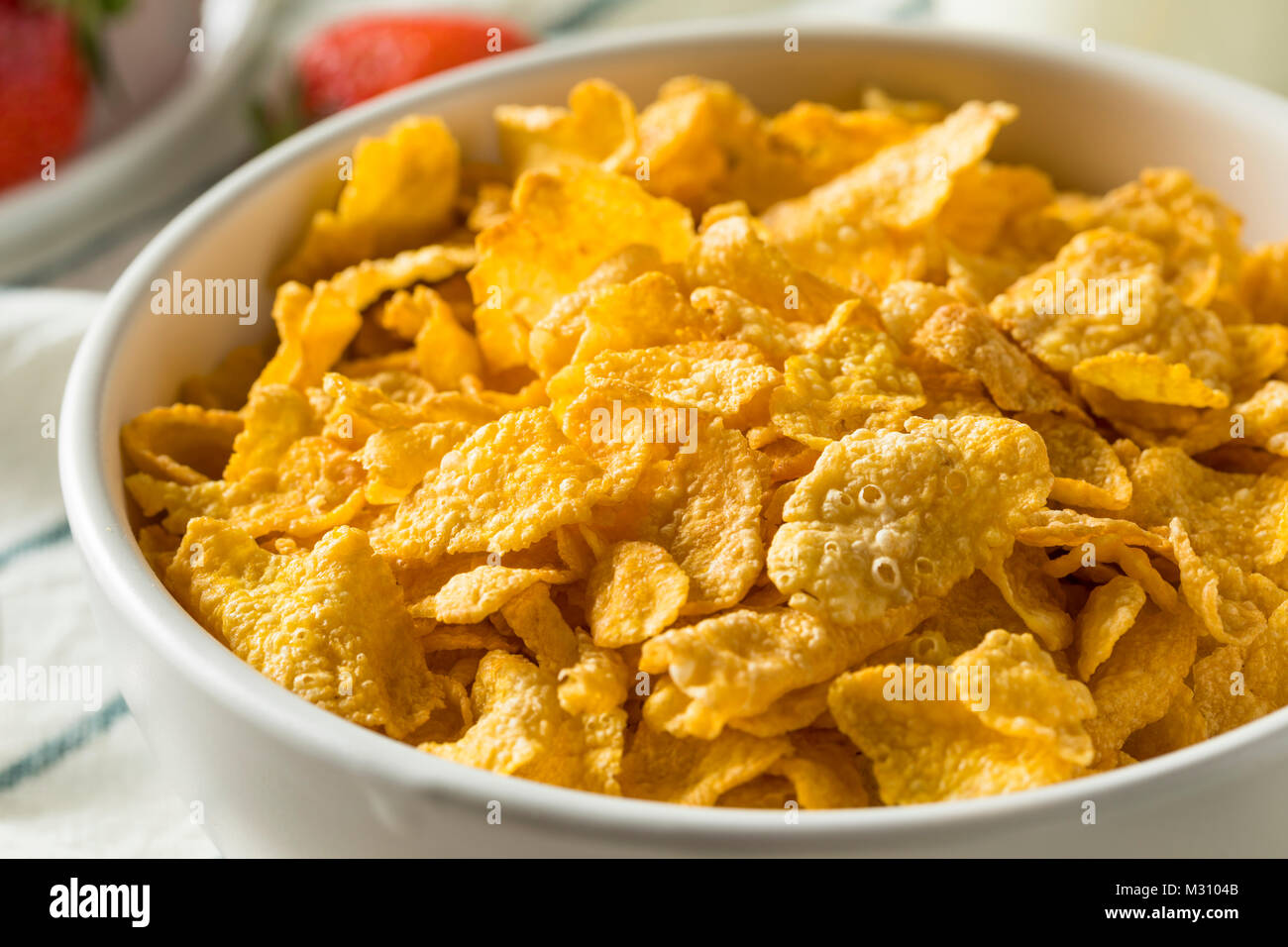 Healthy Corn Flakes with Milk for Breakfast with Fruit Stock Photo Alamy