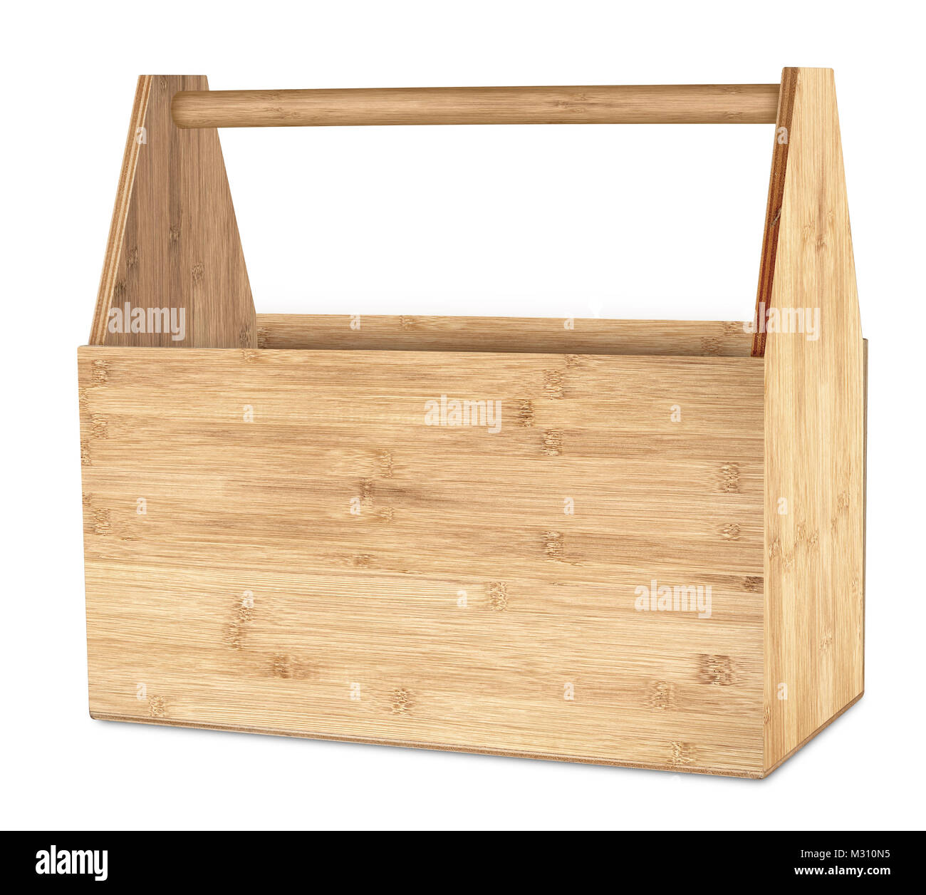 empty retro wooden bamboo tool or beer box carrier isolated on white background Stock Photo