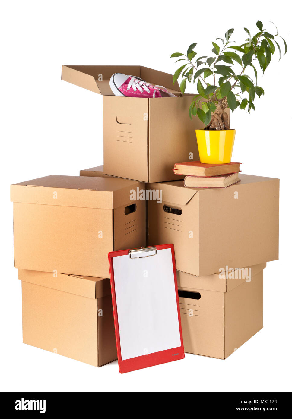 Cardboard boxes on white background Stock Photo Alamy