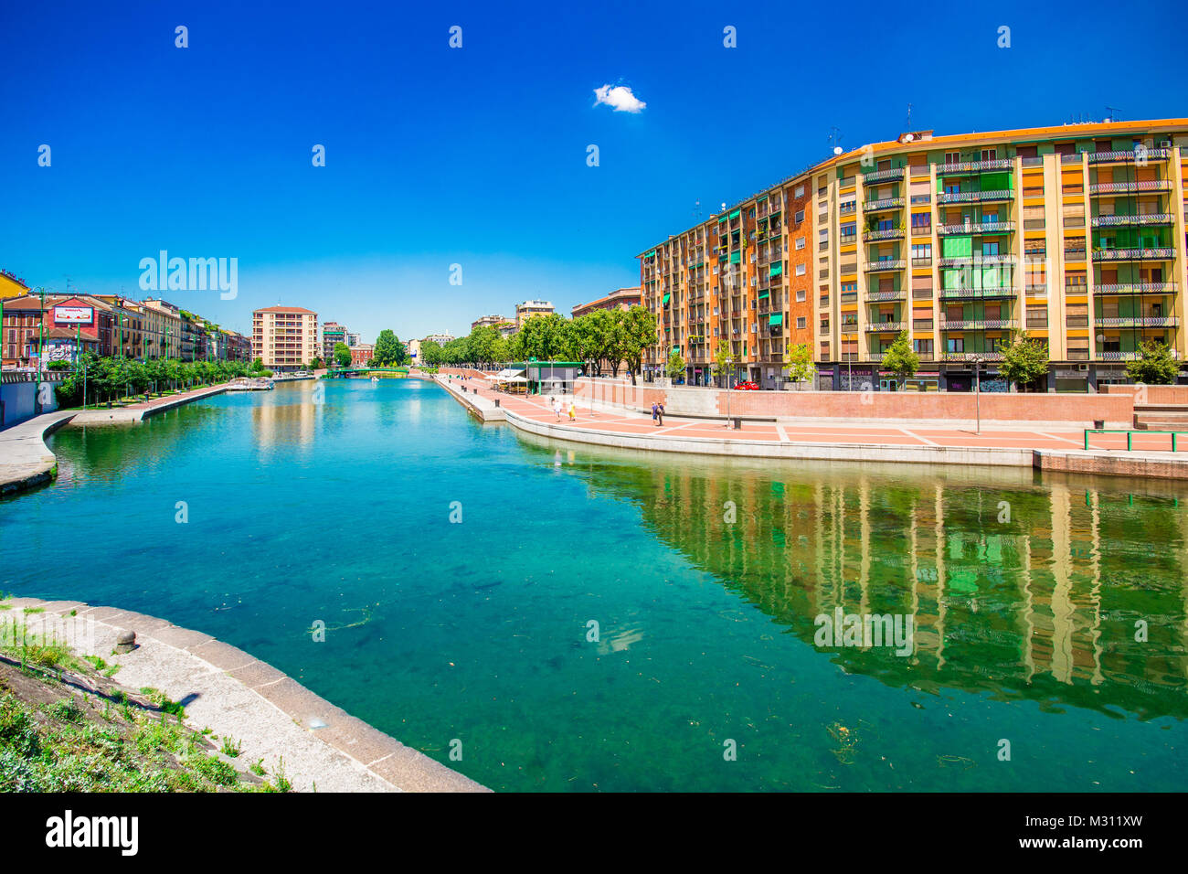 Scenic Naviglio grand canal in Milan, Lombardia, Italy Stock Photo