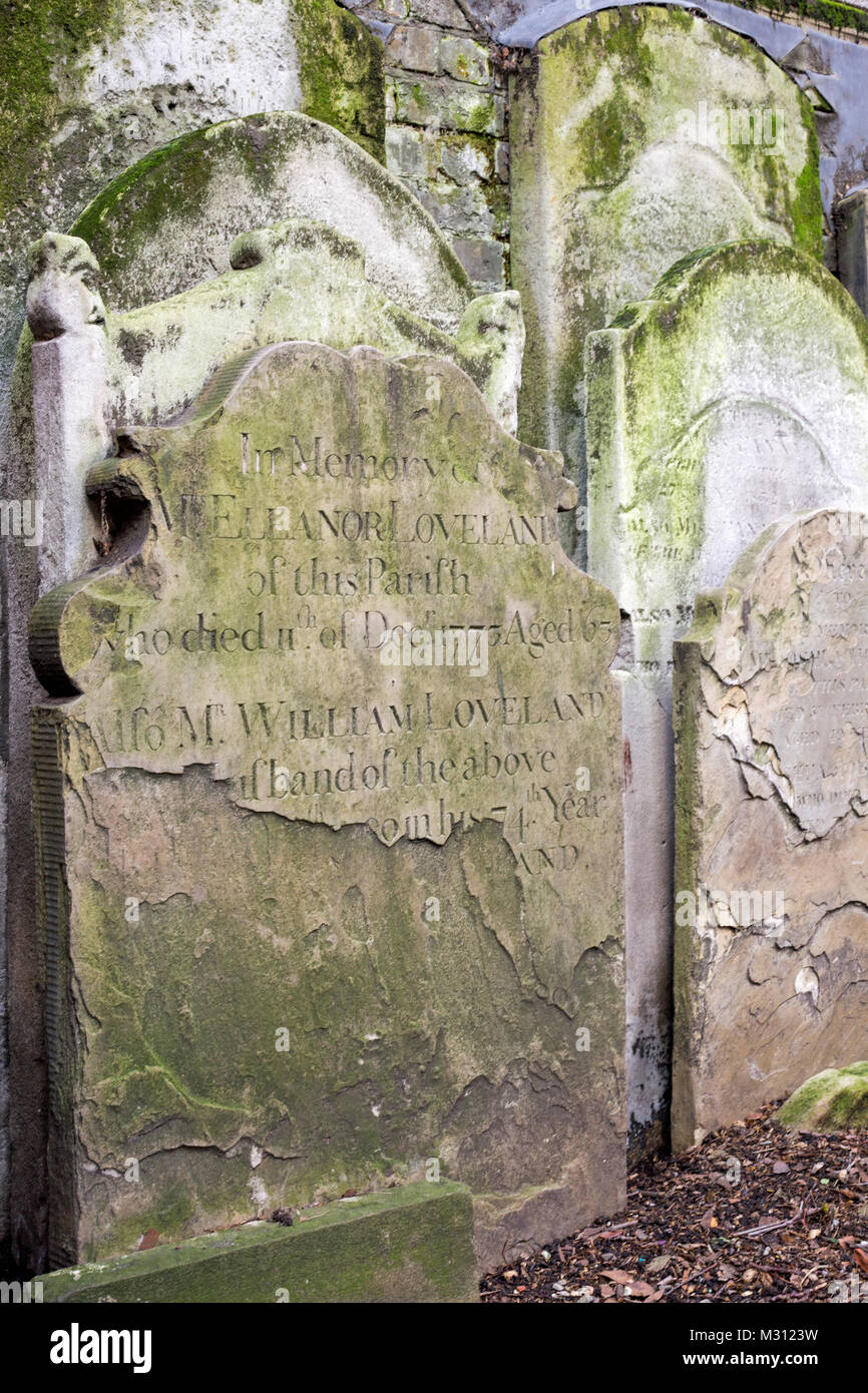 London, England, February 2018, graves packed tightly in a city