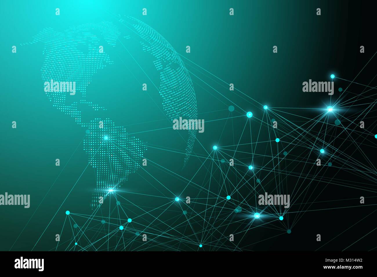 Global network with world map. Abstract vector infinite space ...