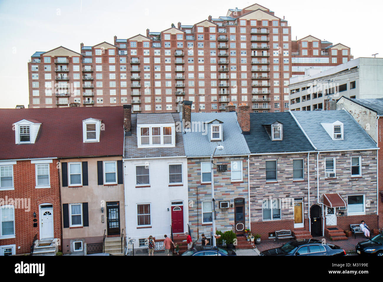 Baltimore Maryland,Little Italy neighborhood,row house,townhouse,working class,brick,Formstone,high rise skyscraper skyscrapers building buildings MD1 Stock Photo