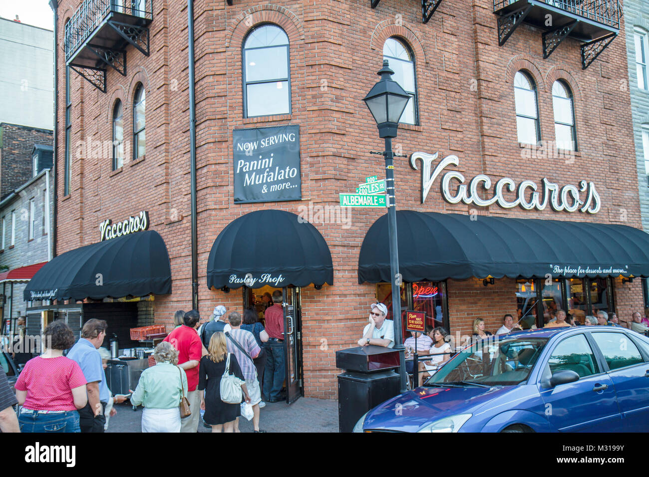 Baltimore Maryland,Little Italy neighborhood,Vaccaro's,bakery,restaurant restaurants food dining cafe cafes,entrance,front,line out the door,queue,wai Stock Photo