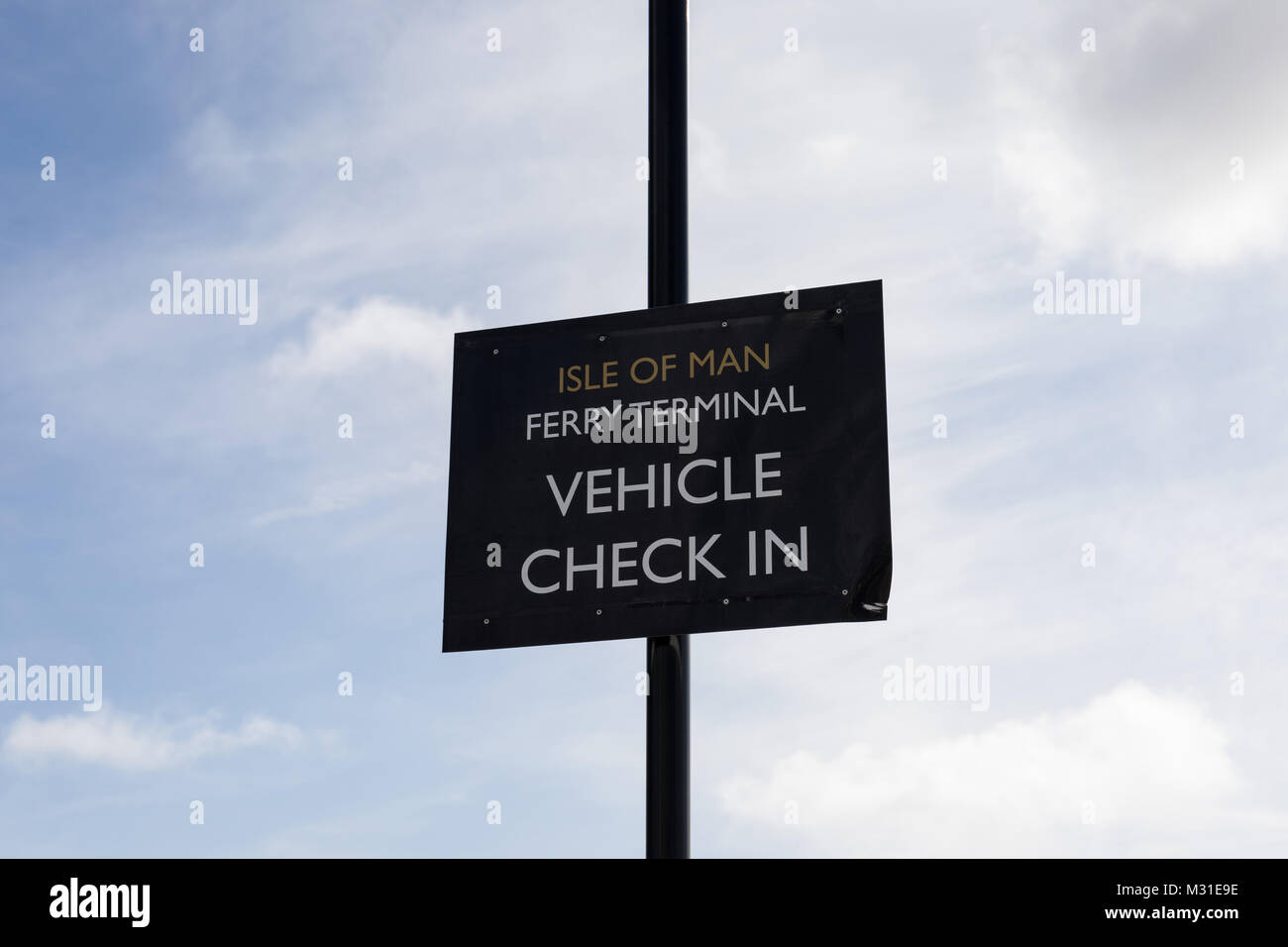 Isle fo Man Ferry Terminal, vehicle check in sign, Liverpool, UK Stock Photo