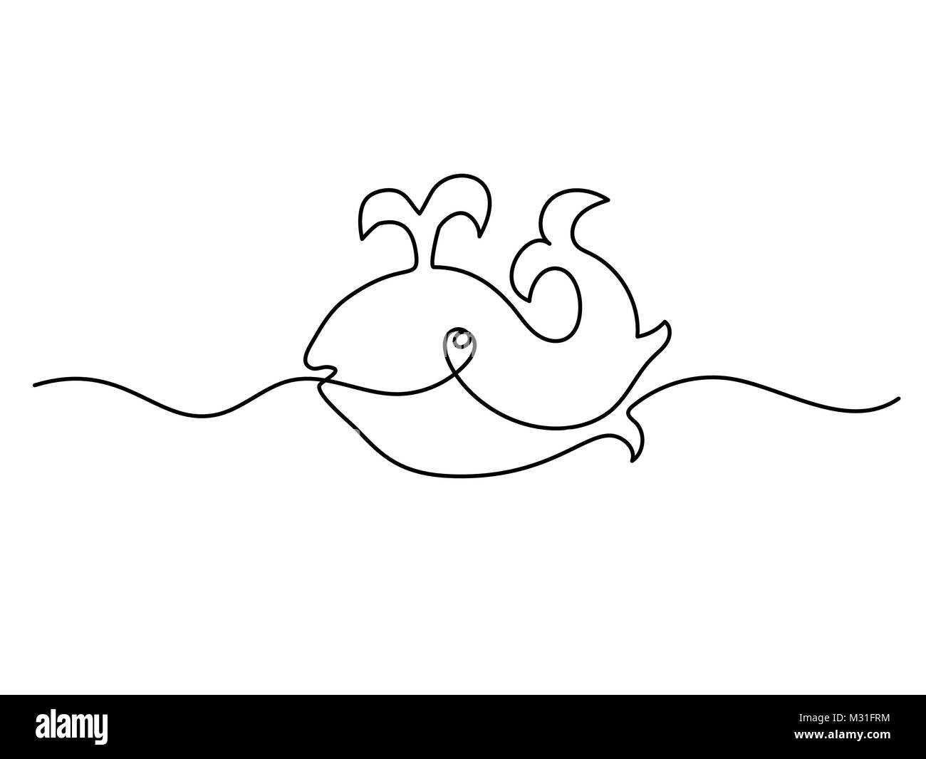 Continuous line drawing. Funny whale logo Stock Vector