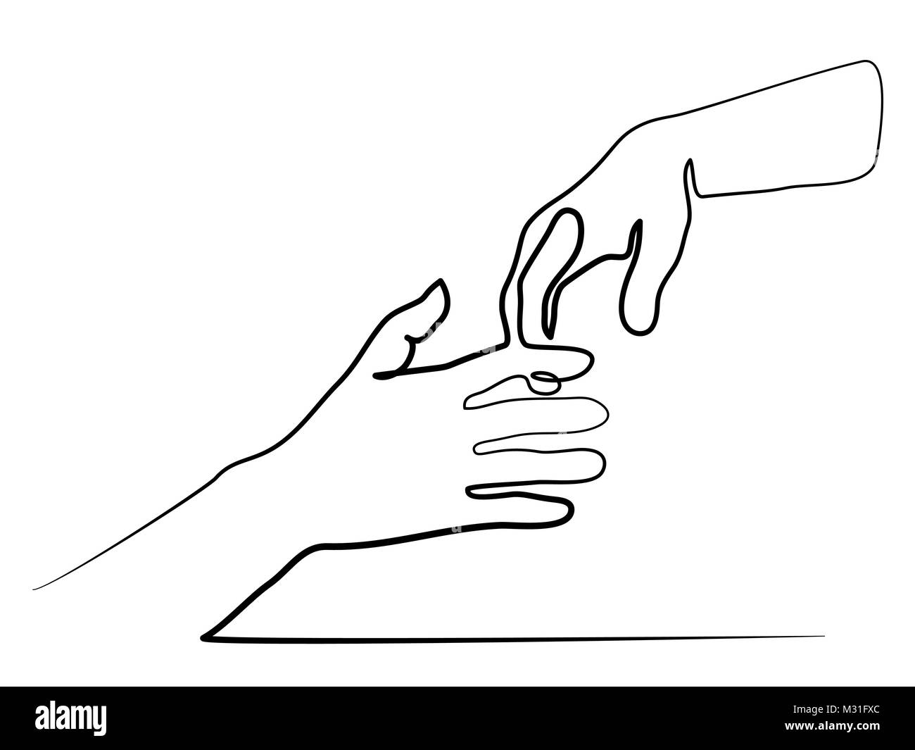 continuous line drawing of holding hands together Stock Vector
