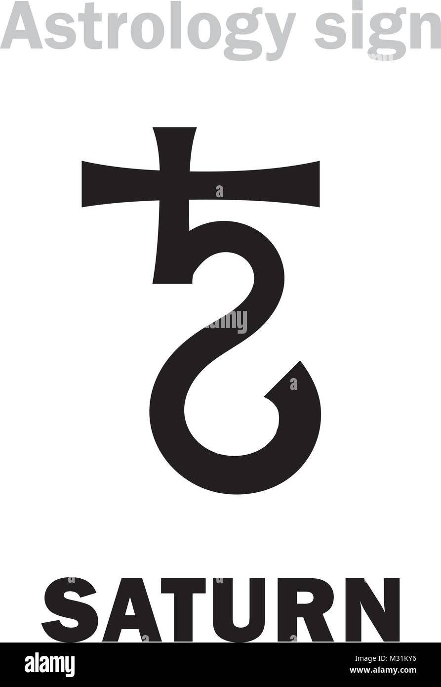 Astrology Alphabet: SATURN, classic major social planet. Hieroglyphics character sign (medieval symbol). Stock Vector