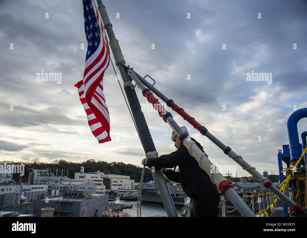 USS GW raising the ensign during morning colors by #PACOM Stock Photo ...