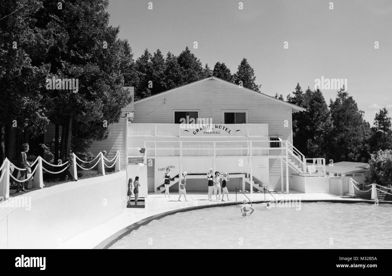 The swimming pool at the Grand Hotel, Mackinac Island, MIchigan, ca. 1960. Stock Photo
