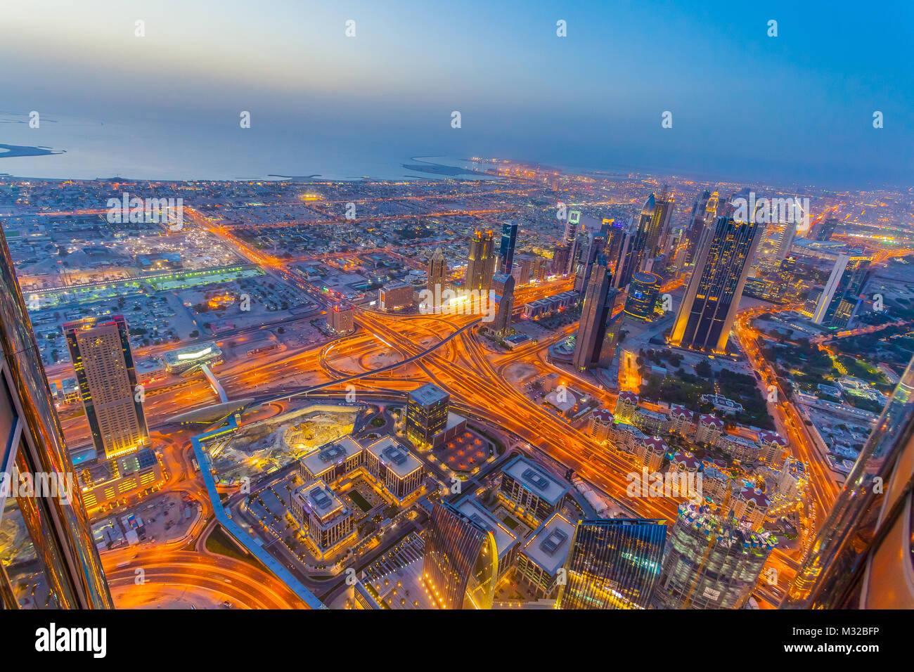 Aerial view of Downtown Dubai at the sunset Stock Photo - Alamy