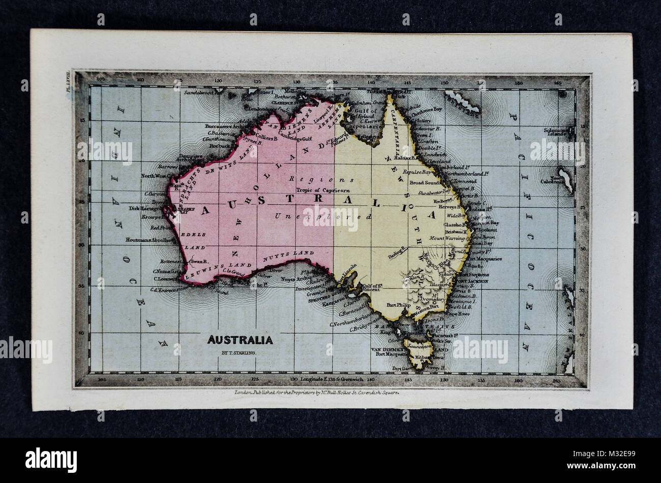 Starling 1834 Map - Australia - Sydney Port Jackson New Holland Unexplored Regions Stock Photo