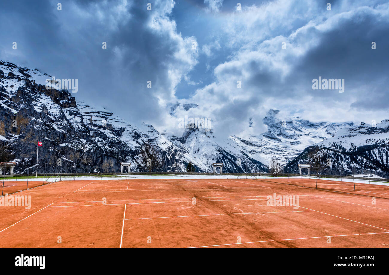 Tennis court in alpine hotel in Murren, Switzerland Stock Photo - Alamy