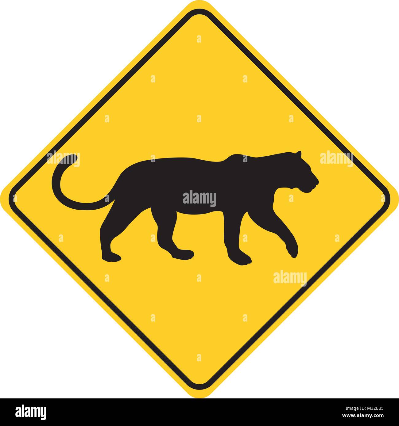 tiger silhouette animal traffic sign yellow  vector illustration Stock Vector