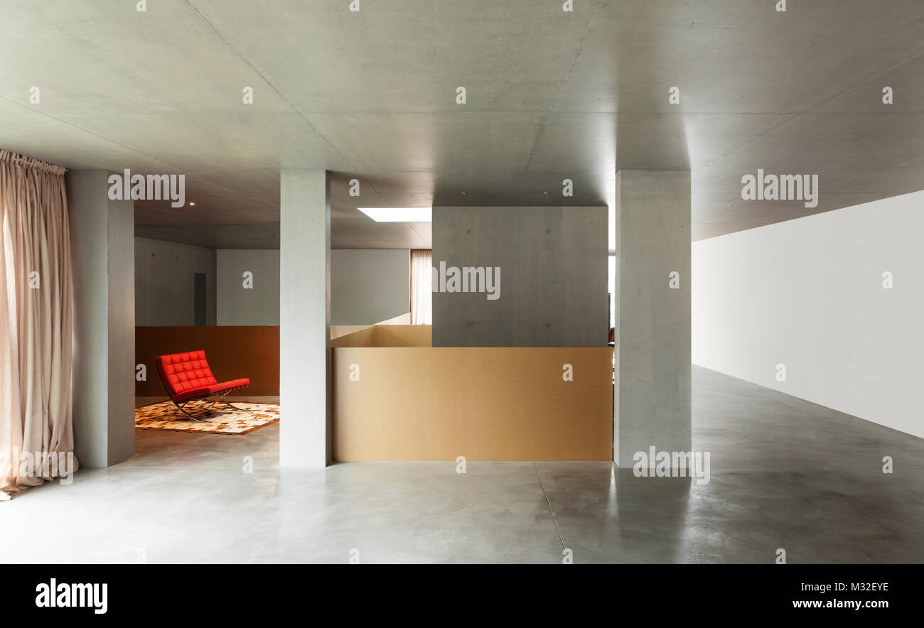 Modern living room, interior house, concrete wall Stock Photo