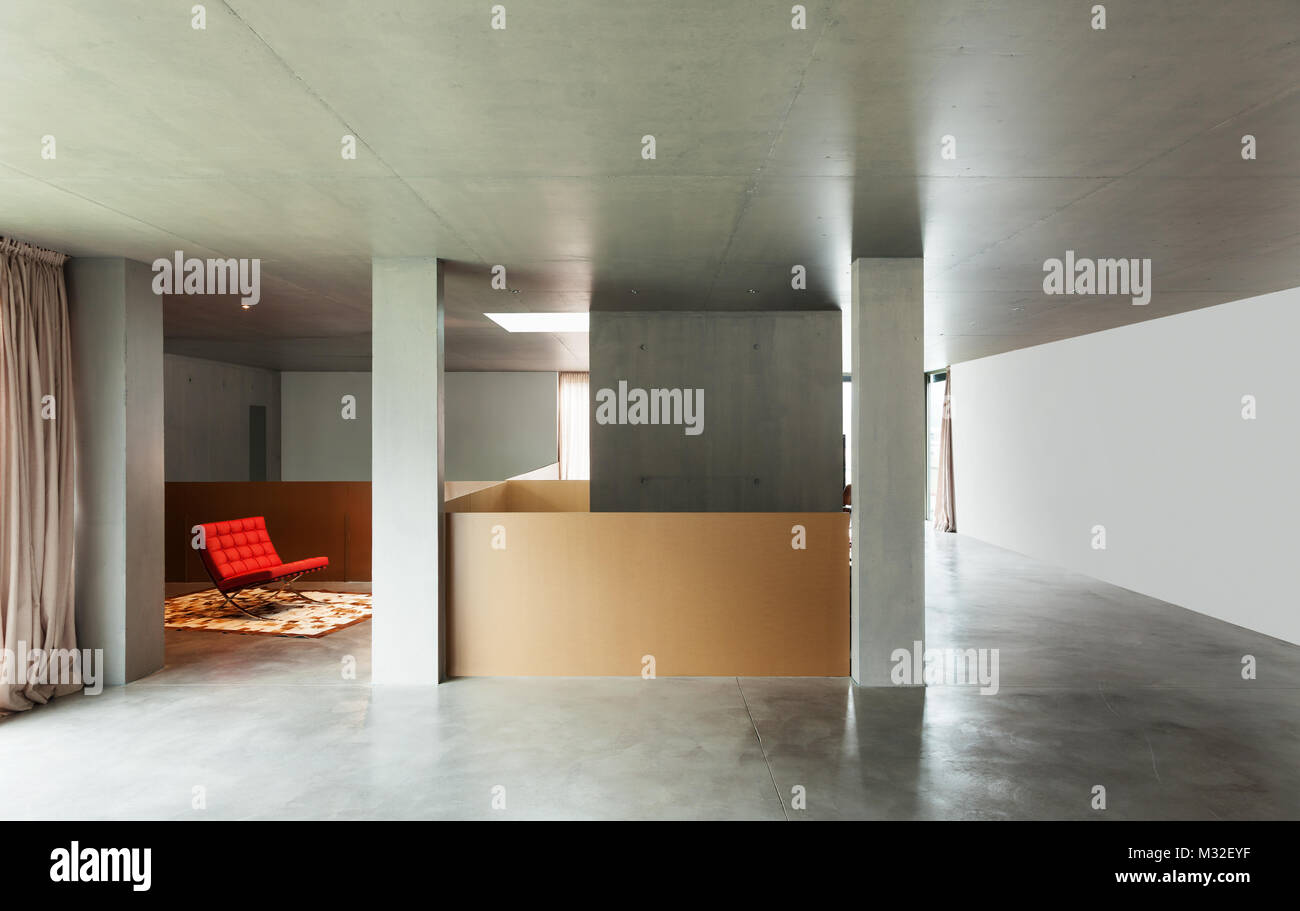 Modern living room, interior house, concrete wall Stock Photo