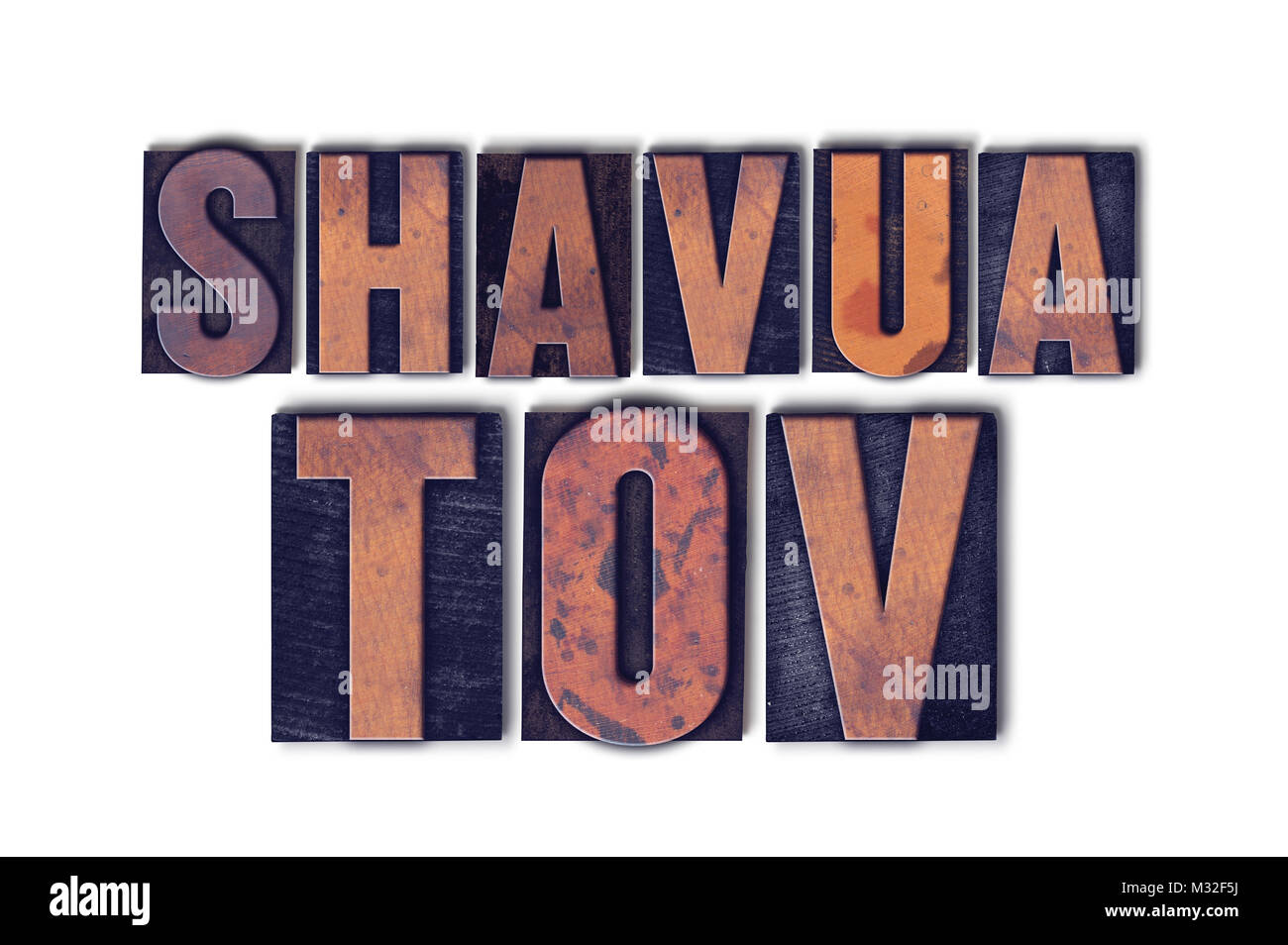 The words Shavua Tov concept and theme written in vintage wooden ...