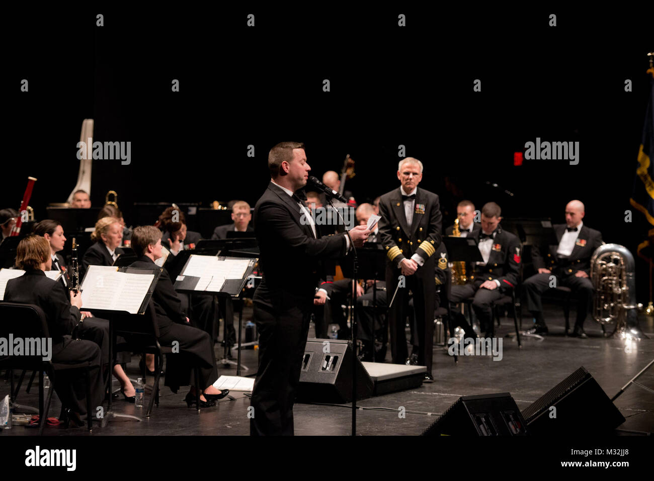 WEST HARTFORD, CT (Mar. 11, 2016) Chief Musician Courtney Williams narrates the United States Navy Band's concert at University of Hartford Lincoln Theatre in West Hartford, Ct. The U.S. Navy Band is on a 25-day tour of the northeastern United States. (U.S. Navy photo by Chief Musician Melissa Bishop/Released) 160311-N-NW255-130 by United States Navy Band Stock Photo