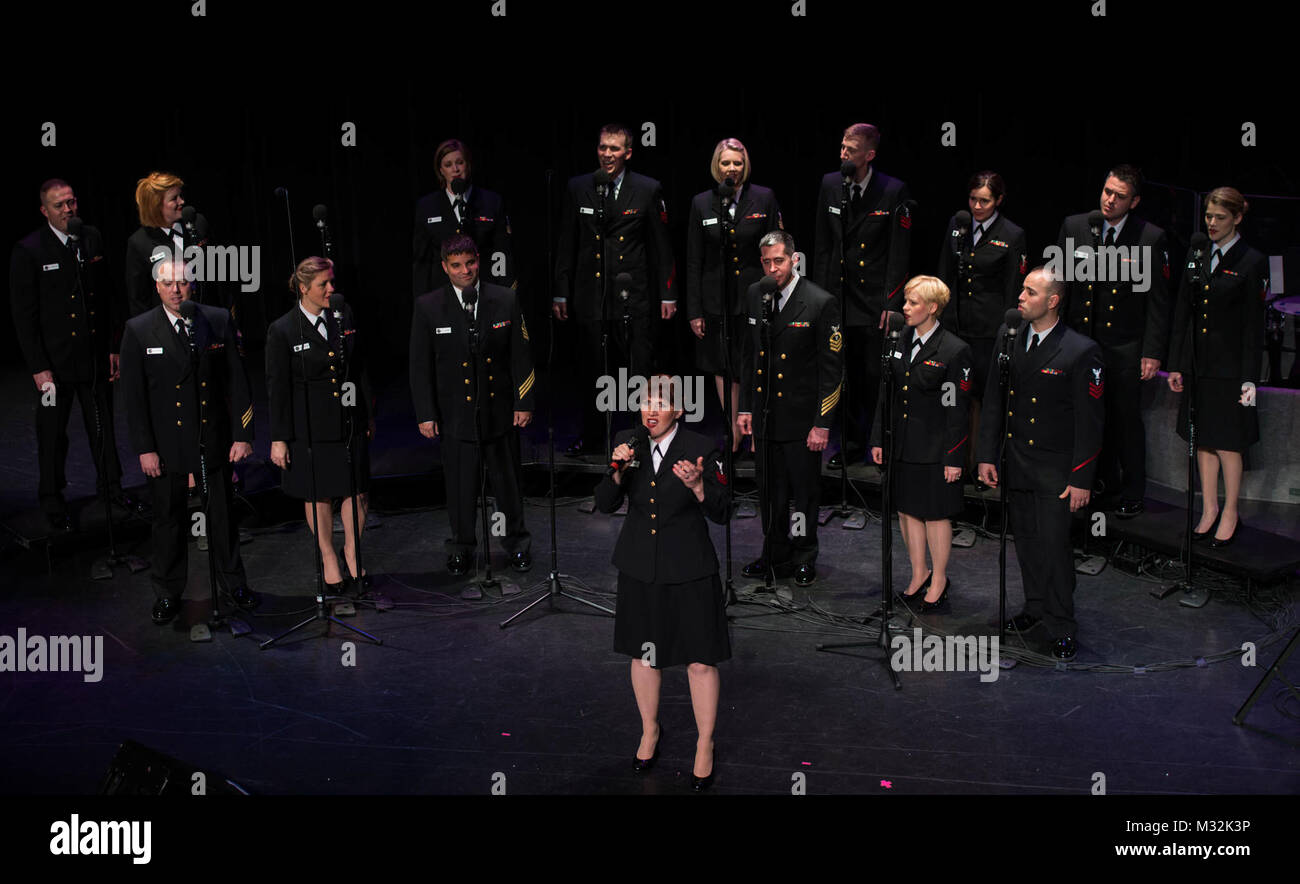 SCRANTON, PA, (April 2, 2016) Musician 1st Class Maia Rodriguez solos with the United States Navy Band Sea Chanters chorus during a concert at Lackawanna College in Scranton, Pa. The Sea Chanters are on a 22-day tour of the northeastern United States. (U.S. Navy photo by Chief Musician Melissa Bishop/Released) 160402-N-NW255-210 by United States Navy Band Stock Photo