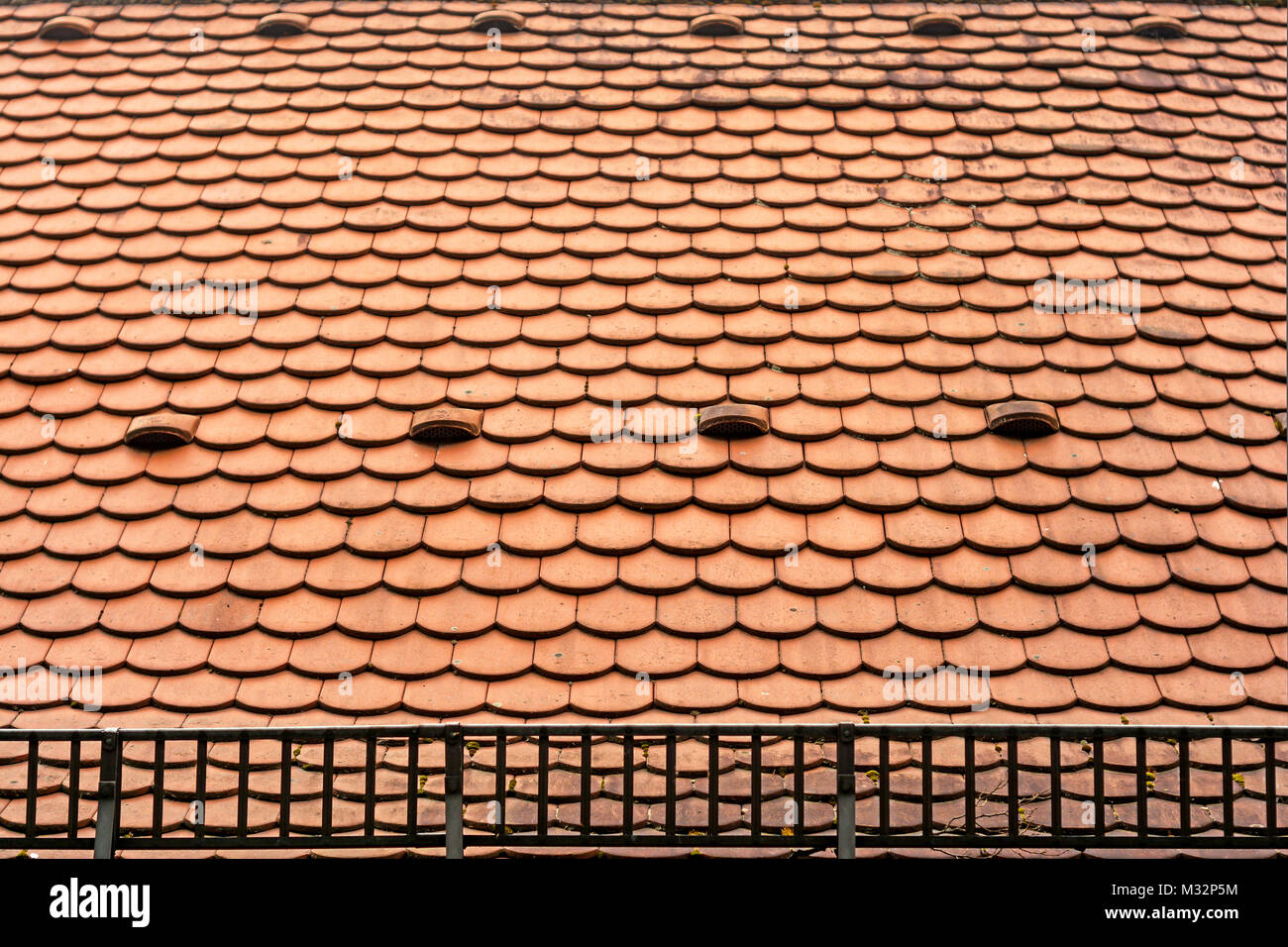 tile roof with snow grid protection Stock Photo