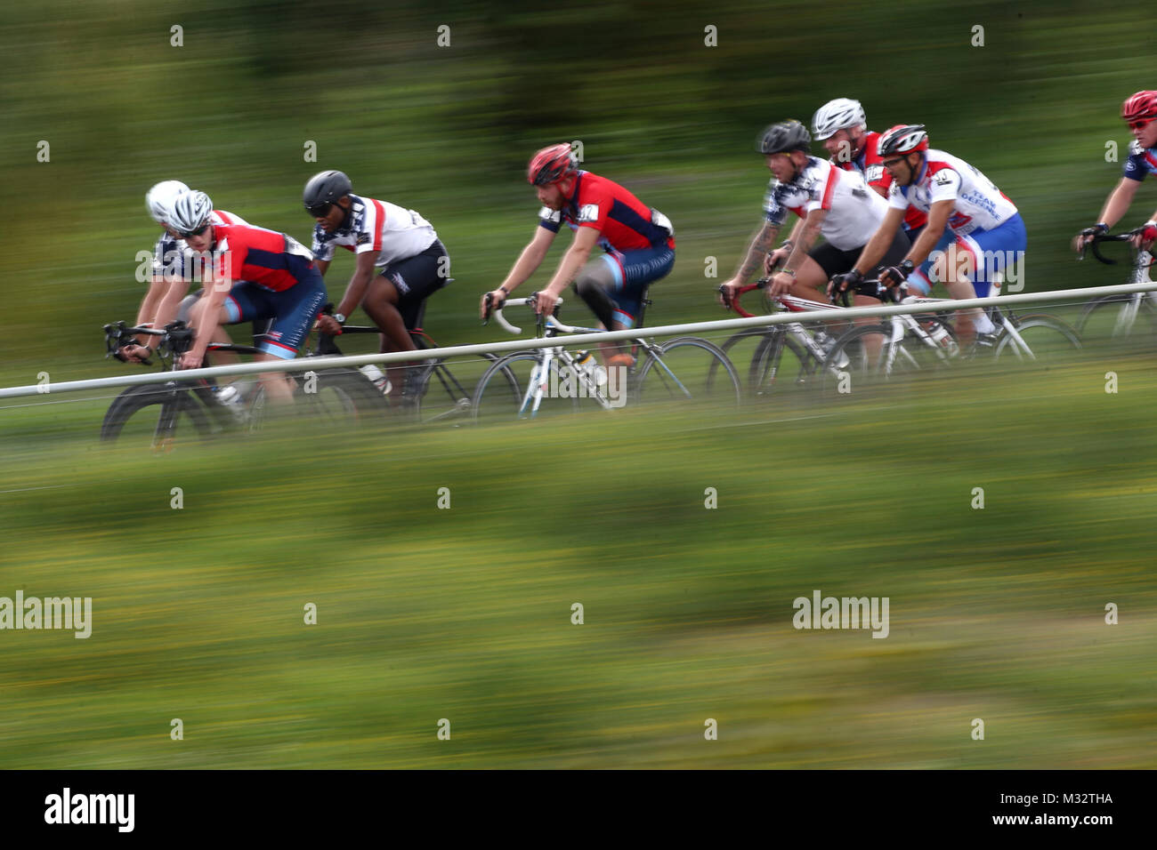 LONDON, ENGLAND SEPTEMBER 13 The peloton race during the Men's