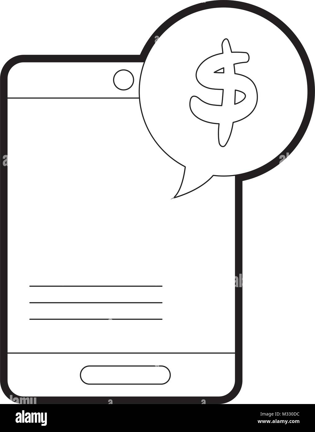 line smartphone technology with dollar symbol inside chat bubble Stock ...