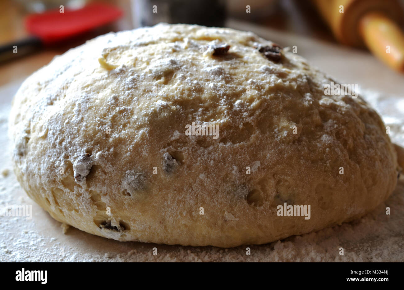 Cinnamon Raisin Bread Dough Ball on Stone Tile Stock Photo Alamy