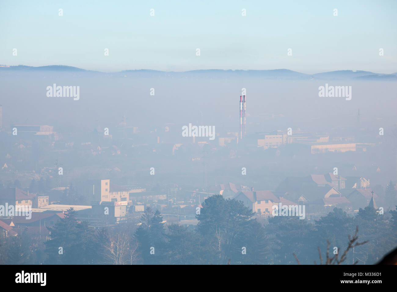 Smog and airpoluton air polution, Europe, Serbia, Valjevo city Stock Photo