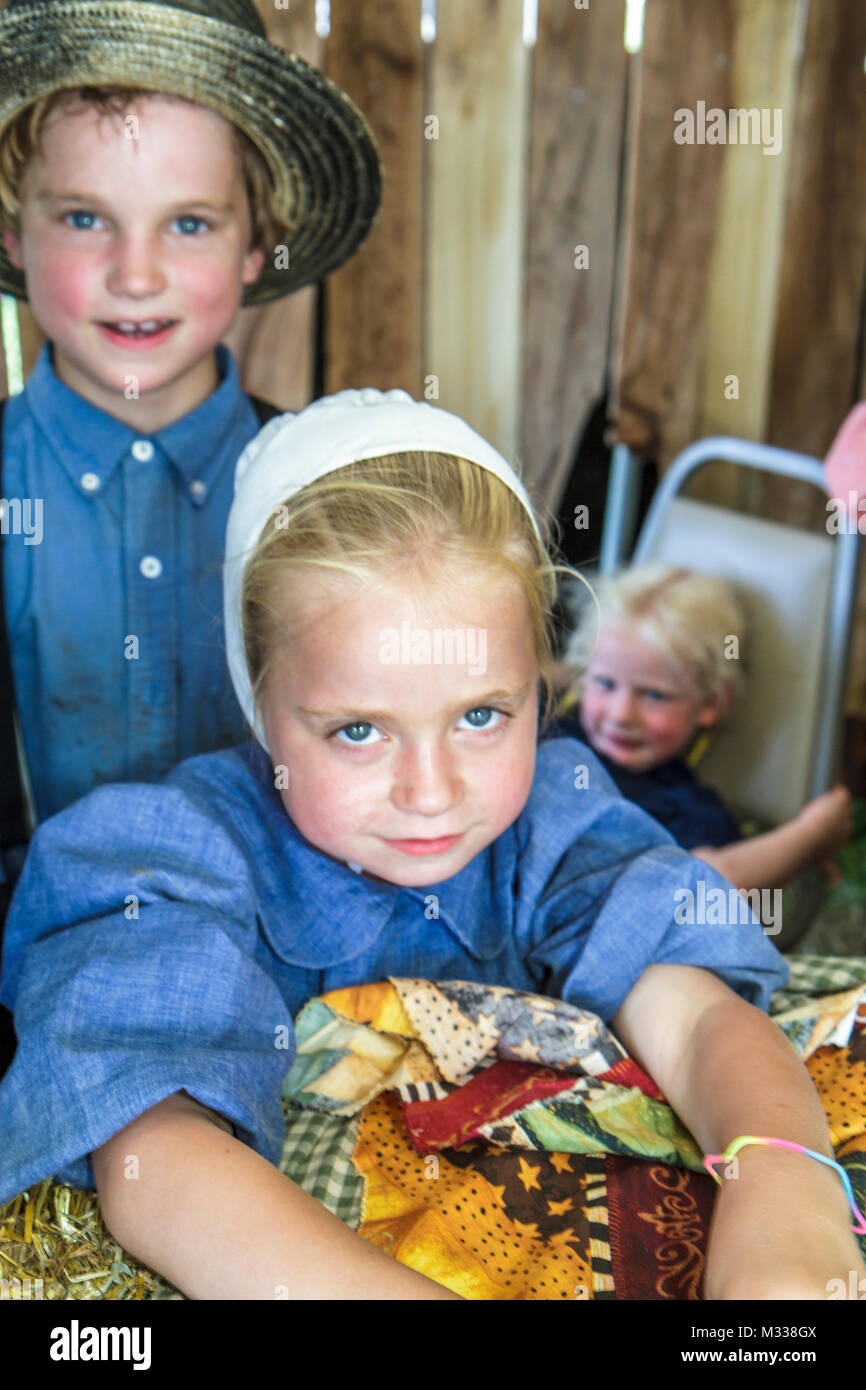 Kutztown Pennsylvania,Kutztown Folk Festival,Pennsylvania Dutch folklife,Amish,heritage,religion,tradition,custom,girl girls,female kid kids child chi Stock Photo