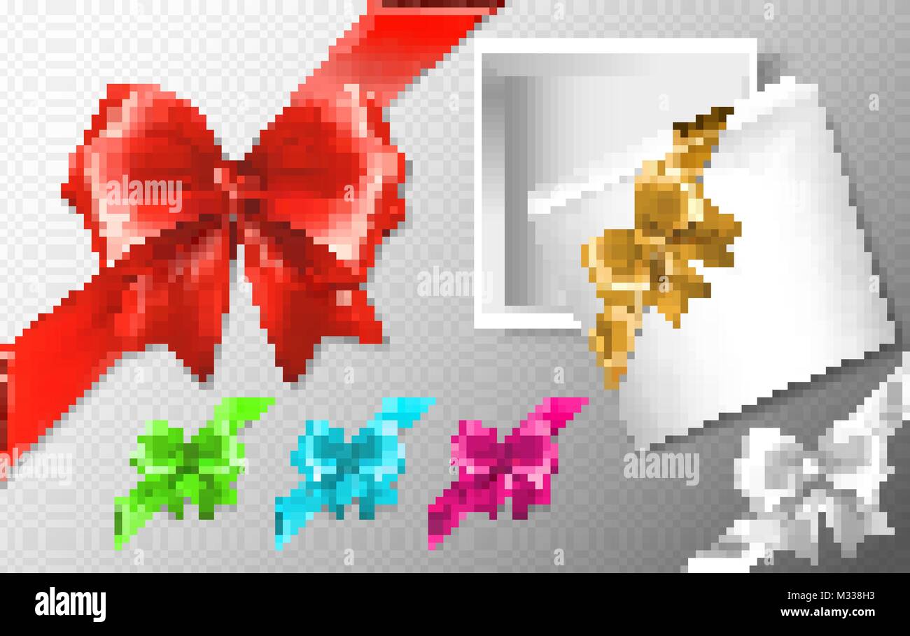 Set of multicolored bows with diagonally ribbons. Realistic vector ...