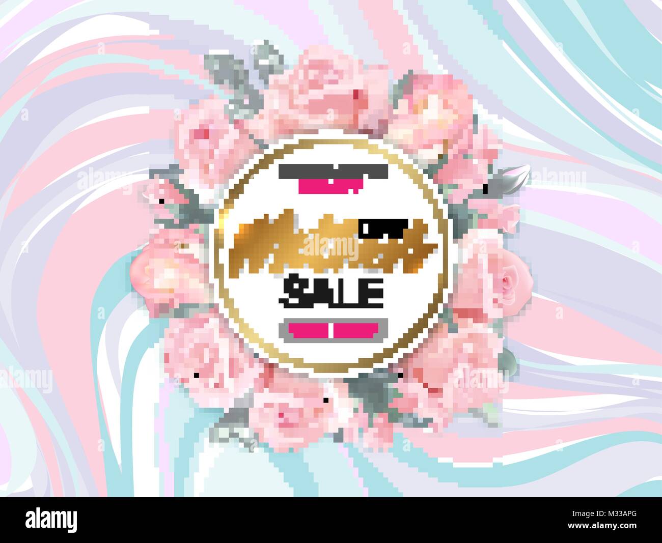 Mother’s day sale background with beautiful pink roses on marble