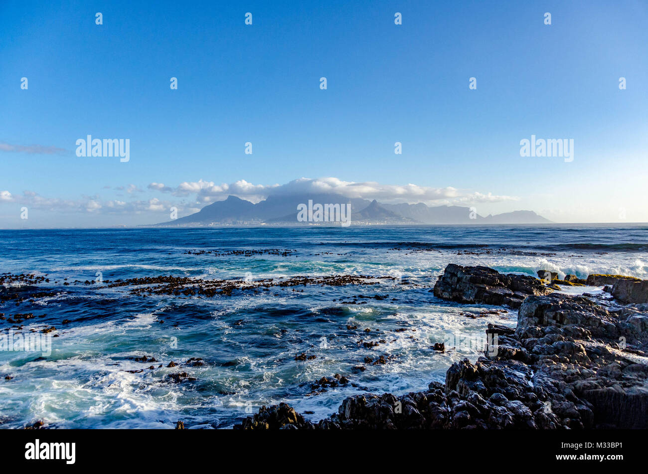 View of Table Mountain from Robben Island , Cape Town South Africa Stock Photo
