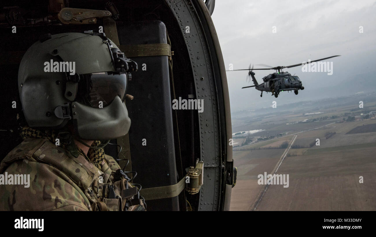 Two HH-60G Pave Hawk helicopters assigned to the 56th Rescue Squadron ...