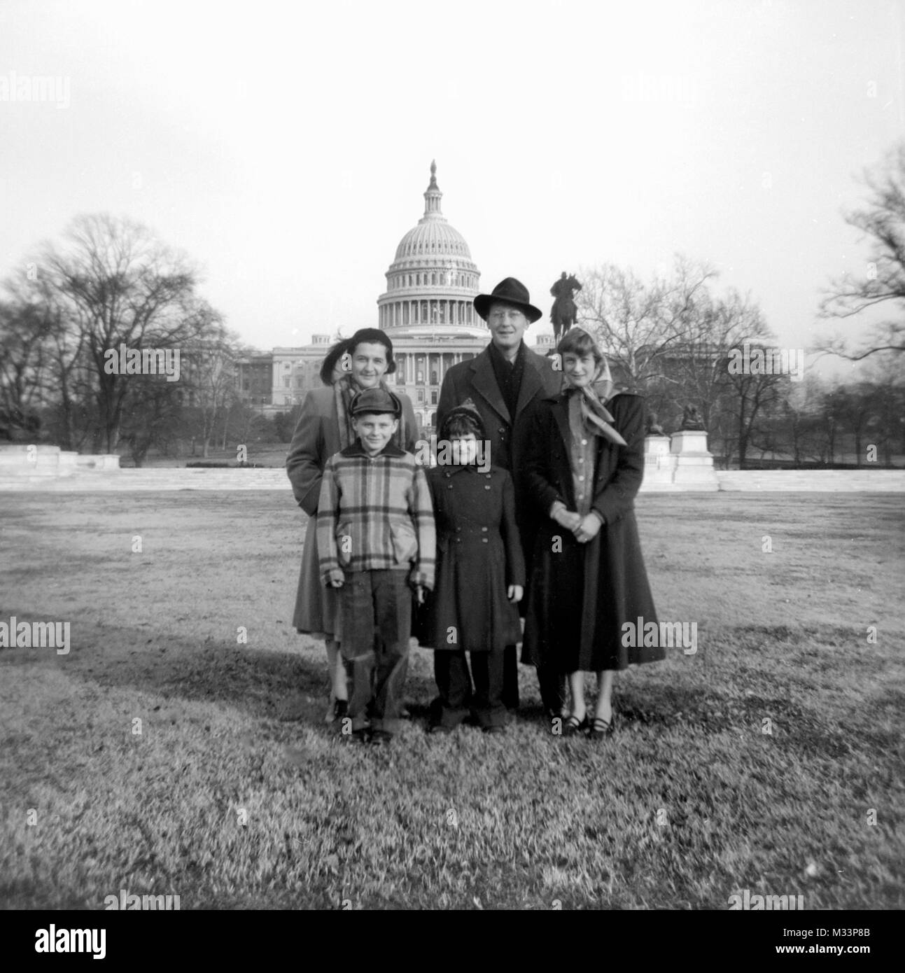 Family group portrait traveling in Washington, DC,  ca.1944. Stock Photo