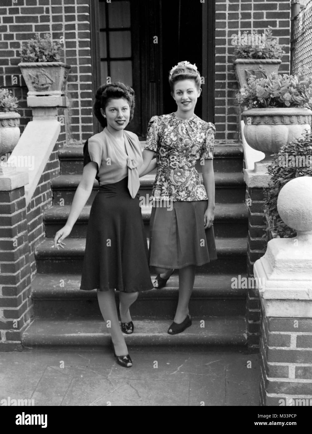 Two women portrait, ca. 1946. Stock Photo