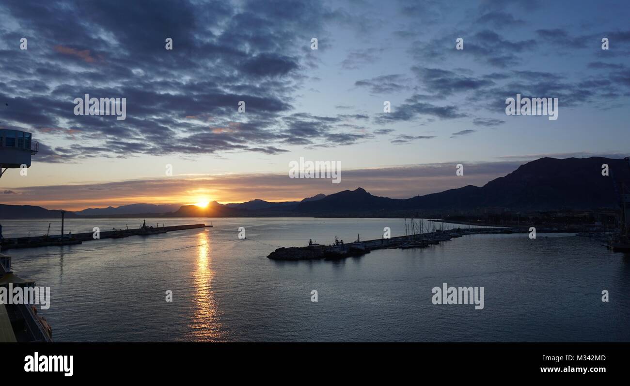 Palermo, Sicily, Italy - cruising in the port, Winter morning Stock Photo